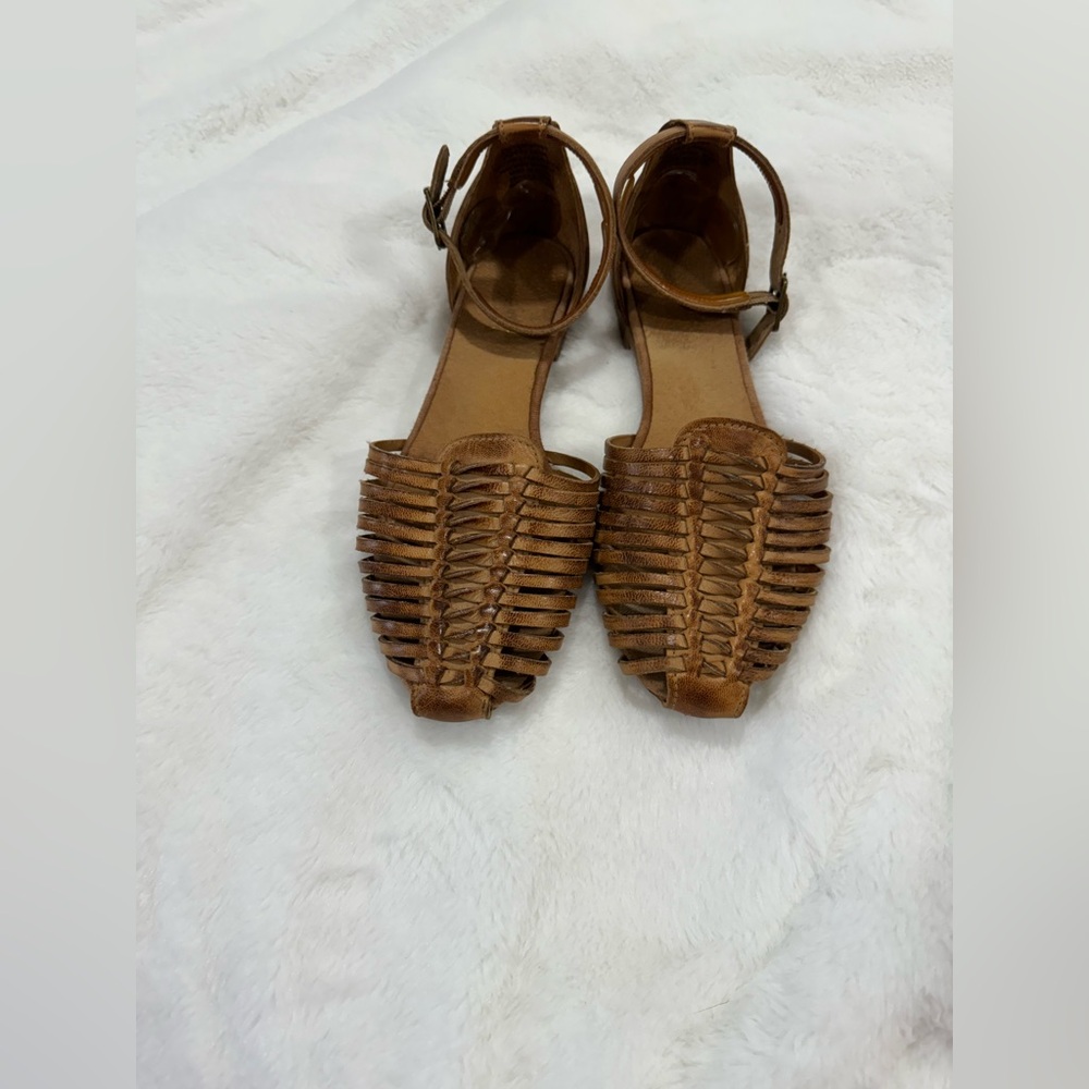 Seychelles Tan Woven Leather Ankle-Strap Sandals